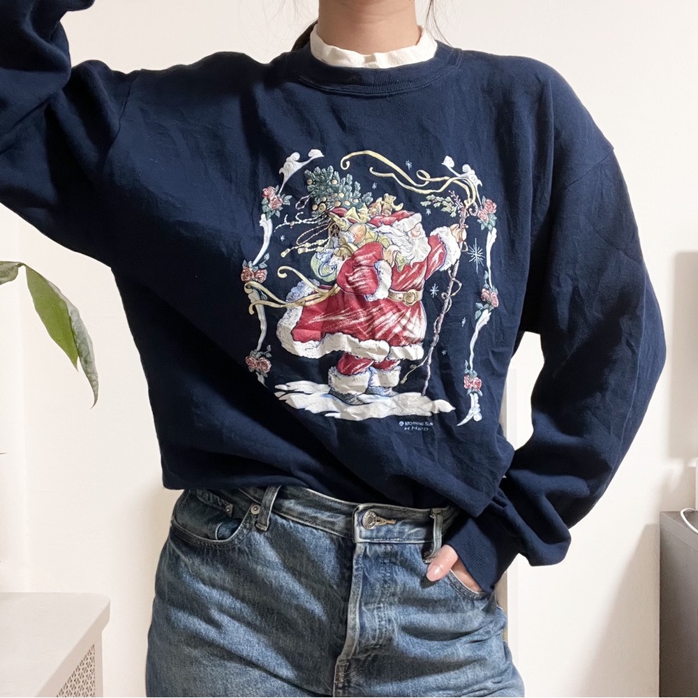 Vintage Navy Santa Christmas Sweatshirt - Picture 2 of 4